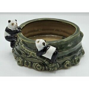 Glazed Ceramic Bamboo Panda Green Planter 6 Inch B-570 NEW